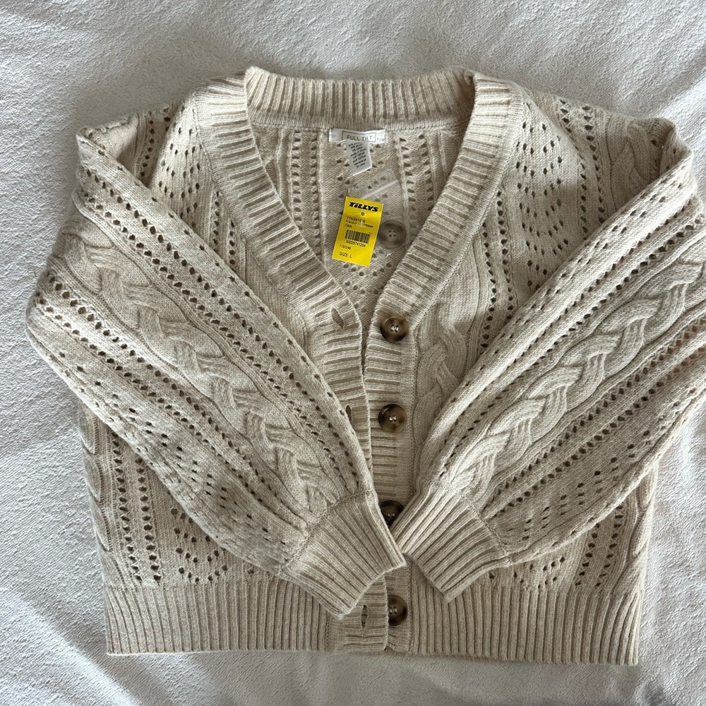 Tilly's Cream Cable Knit Cardigan Sweater